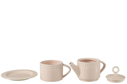 J-Line theepot + theekop - keramiek - roze - woonaccessoires - vtwonen shop