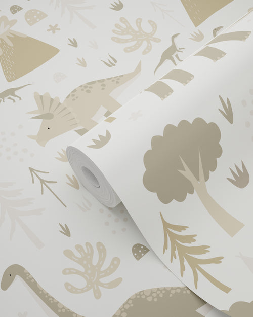 ESTAhome behang dinosaurussen beige en taupe - 53 cm x 10.05 m - 131354