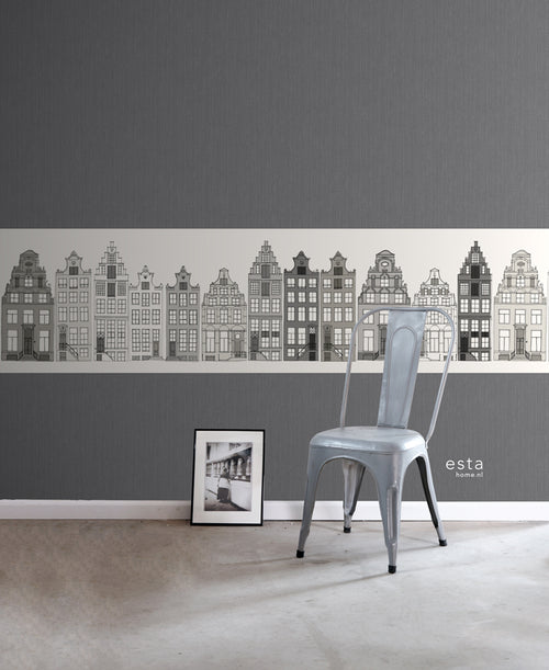 ESTAhome XXL behangrand Amsterdamse huizen grijs - 430 x 50 cm - 157714 - vtwonen shop