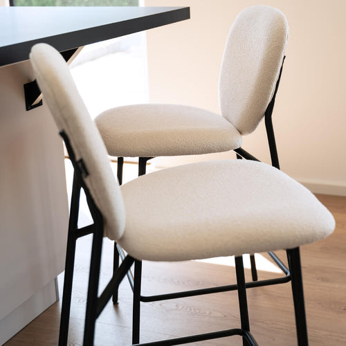 HOME DELUXE CELDA Bouclé Fluweel - Set van 1 Wit | Barstoelen - vtwonen shop
