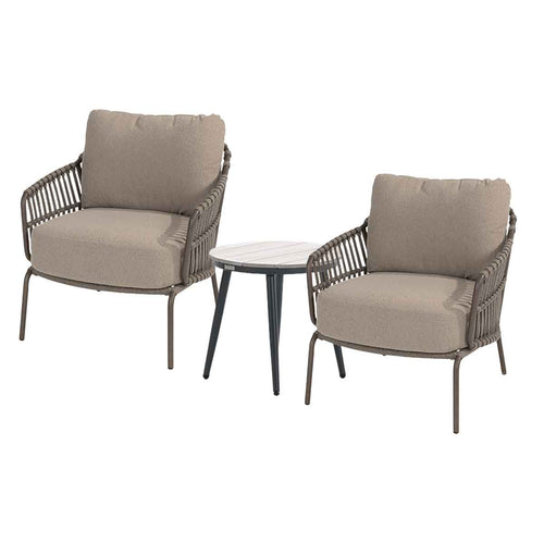 4 Seasons loungeset Capalbio bruin - bijzettafel lucas Ø50 cm 3-delig - vtwonen shop