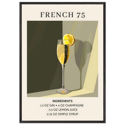 Artfulprints Poster met Lijst French 75 cocktail - Ingrediënten   - 70x100 cm - Groen