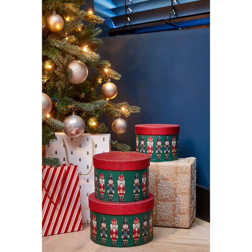 Mica Decorations Opbergdoos Notenkraker - Set van 3 - H14 x Ø21 cm - FSC Mix - Papier - Groen