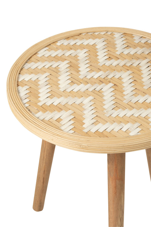 J-Line bijzettafel Patronen - bamboe/hout - naturel/wit - set van 3