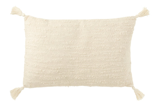 J-Line kussen Rechthoek + Kwasten - katoen - creme - vtwonen shop