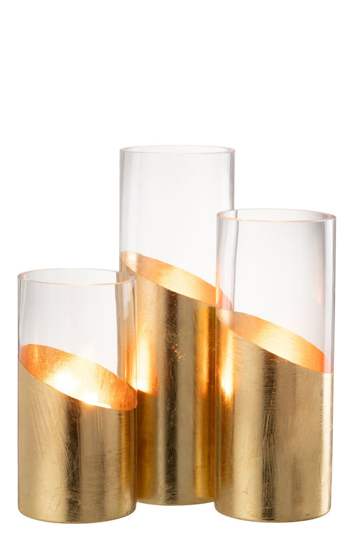 J-Line windlicht Moa - glas - transparant/goud - large