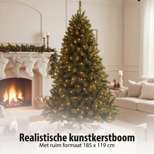 Triumph Tree Bristlecone Kunstkerstboom met LED Verlichting - Kunst Kerstboom H185 x Ø130 cm - Donkergroen