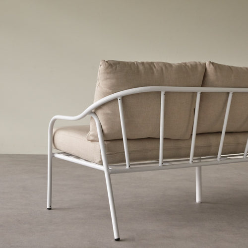 Tikamoon 3-zits tuinbank in ecrukleurige stof en wit metaal - Beige