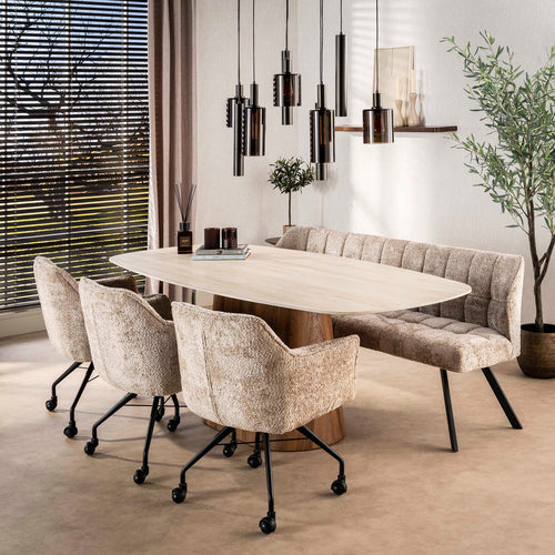 Giga Living Eettafel Romano - Deens Ovaal Travertin Keramiek - 215cm