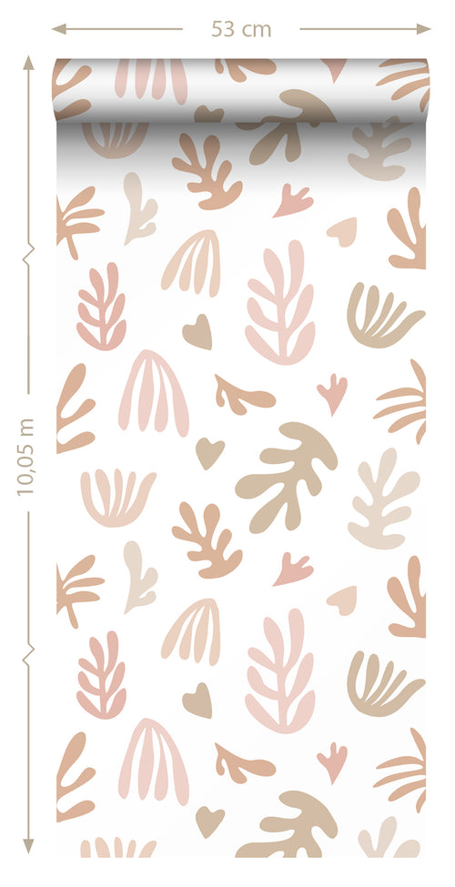 ESTAhome behang planten in Matisse stijl beige, roze en wit - 50 x 900 cm - 131017 - vtwonen shop
