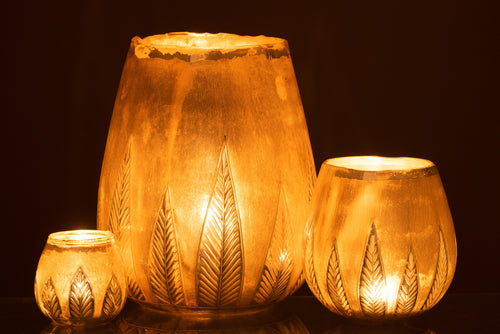 J-Line windlicht Blad Rond - glas - zilver - large - vtwonen shop