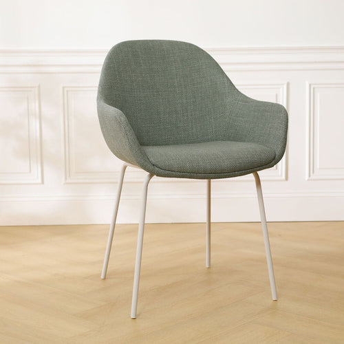 Nolon Nora-Mae Eetkamerstoel Saliegroen - Armleuning - Witte Poten