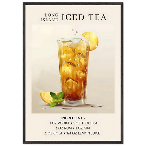 Artfulprints Poster met Lijst Long Island Iced Tea cocktail - Ingrediënten   - 70x100 cm - Grijs