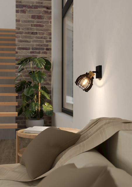 EGLO wandStillington 1 - en plafondlamp - e27 - hout - zwart