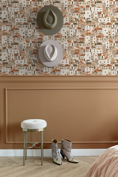 ESTAhome behang mediterrane huisjes beige en terracotta - 50 x 900 cm - 139623 - vtwonen shop