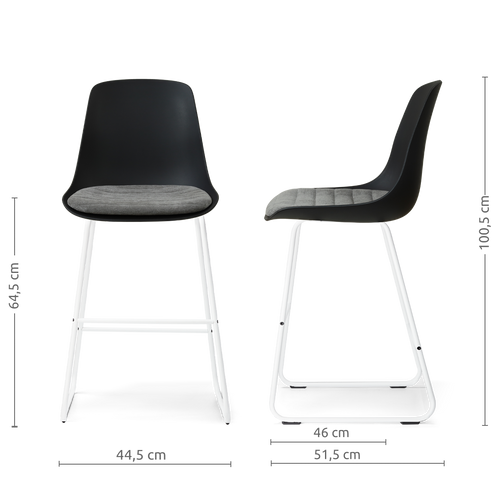 Nolon Nino-Liv barkruk zwart met zeegrijs zitkussen - wit onderstel - 65 cm - vtwonen shop