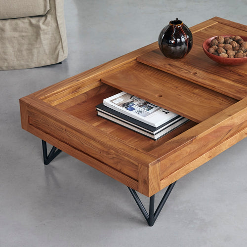 Tikamoon Massief acacia salontafel met opbergruimte - Donkerbruin - vtwonen shop