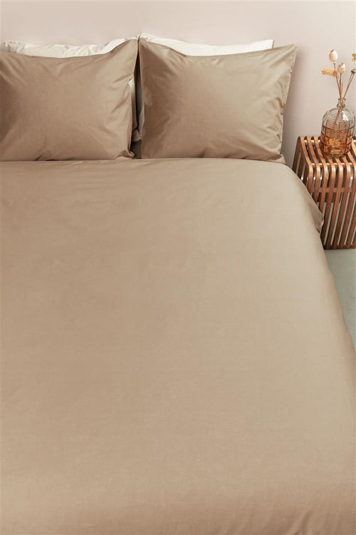 Ambiante Cotton Uni dekbedovertrek - Effen - Tweepersoons - 200x200/220 cm - Khaki - vtwonen shop