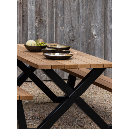 WOOOD picknicktafel met x-poot buiten Tablo - Ayous/Metaal - Naturel - 75x206x145 - vtwonen shop