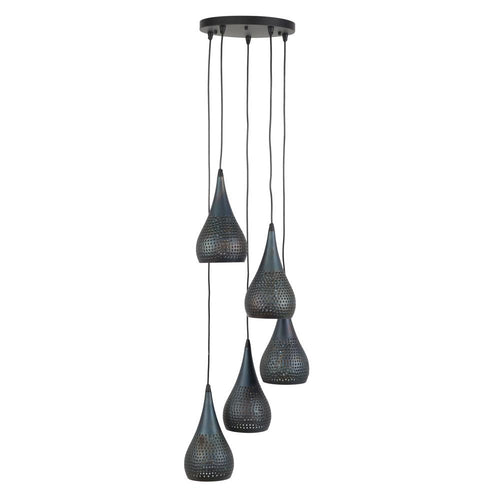 Giga Meubel Hanglamp Punch Getrapt - Zwart Metaal - 5-Lichts - 35x35x150cm - vtwonen shop
