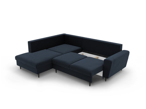 Cosmopolitan Design Uitklapbare hoekbank links met opbergdoos Kyoto 5-zits, flueel donkerblauw - 194x243x88cm