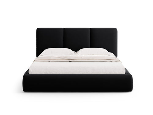 Cosmopolitan Design Opbergbed met hoofdeinde Nicolas 200x200cm, flueel, zwart - 220x220x100cm