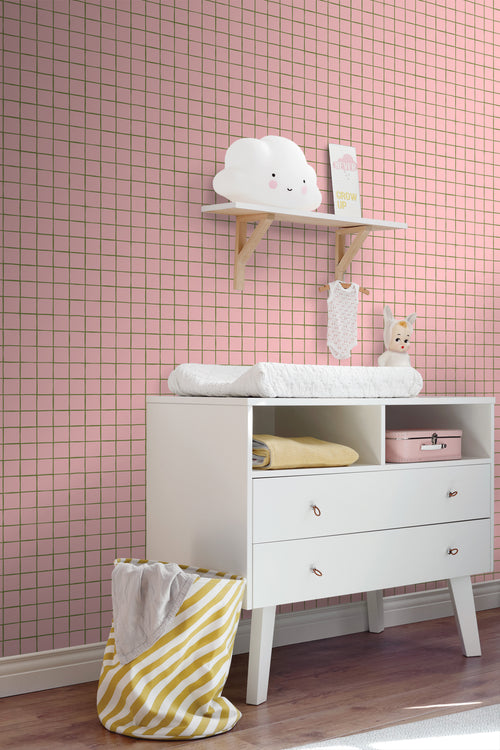 ESTAhome behang geblokt motief licht roze - 50 x 900 cm - 131594 - vtwonen shop