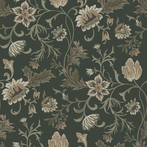 ESTAhome behang vintage bloemen zwart en groen - 53 cm x 10.05 m - 139417