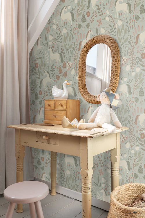 ESTAhome behang unicorns licht vergrijsd groen - 53 cm x 10.05 m - 139877 - vtwonen shop