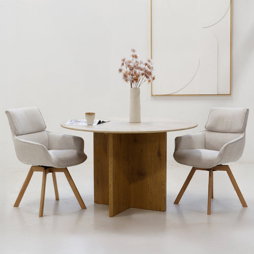 Giga Meubel Eettafel Faria Rond - Marmer - Naturel - 120x120x76cm