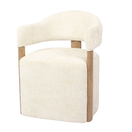 DÉJA Living Eetkamerstoel Niva - Beige/Walnoot Stof - Met Wielen - Set van 2