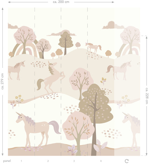 ESTAhome fotobehang unicorns beige en zacht roze - 200 x 279 cm - 159238 - vtwonen shop