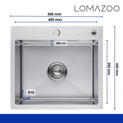 LOMAZOO spoelbak Tristan - met kraangat - RVS - 50 cm