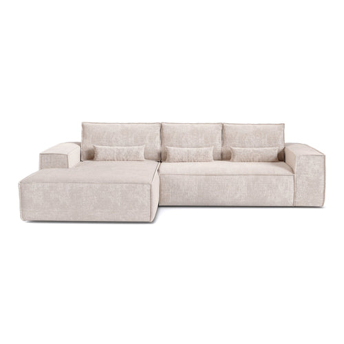 Premium Interiors - Linkshoekbank met snelle uitklapfunctie JUNE - gewaafd fluweel crème 320cm