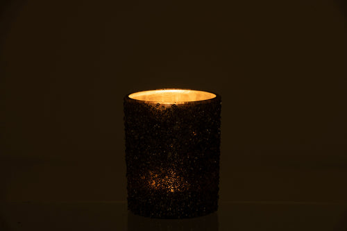 J-Line theelichthouder Glitter - glas - antraciet grijs - large