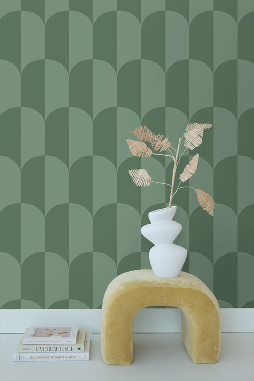 ESTAhome behang art deco bogen vergrijsd zeegroen - 53 cm x 10.05 m - 139995 - vtwonen shop