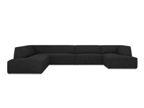 Micadoni Panoramische hoekbank links Ruby 7-zits, structurele stof, zwart - 273x366x69cm