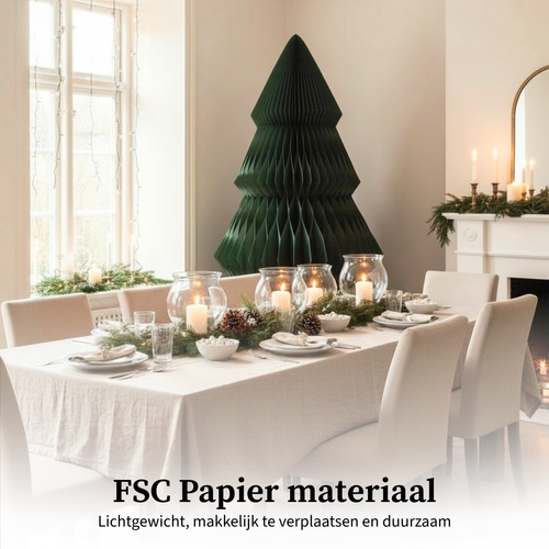 Mica Decorations Papieren Kerstboom - Opvouwbare Kunstkerstboom - H212 x Ø120 cm - Kerst Decoratie - FSC Mix - Groen