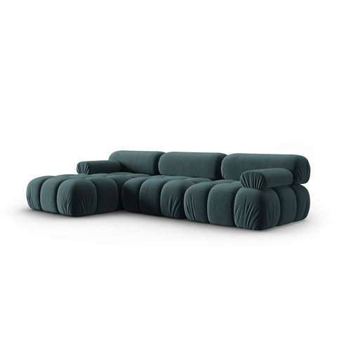 Cosmopolitan Design - Modulaire hoekbank links Cortina 4-zits, flueel turkoois - 155x282x70cm