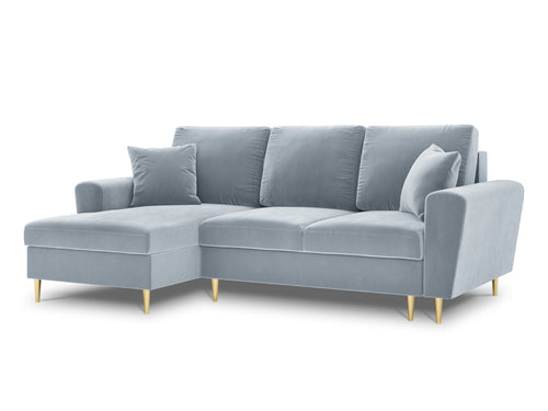 Cosmopolitan Design Uitklapbare hoekbank links met opbergdoos Kyoto 4-zits, flueel, lichtblauw - 145x241x88cm