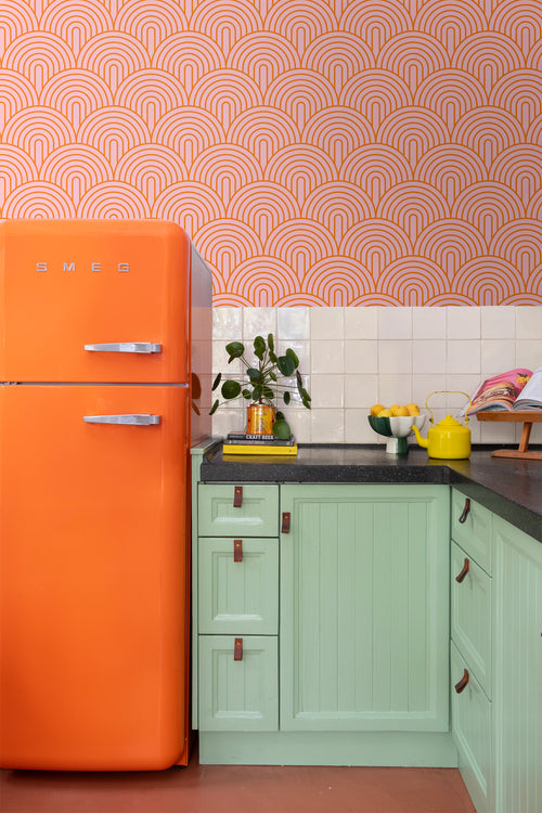 ESTAhome behang art deco bogen roze en oranje - 50 x 900 cm - 131766
