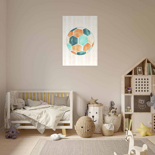 Artfulprints Poster Blauw oranje voetbal   - 50x70 cm - Meerkleurig