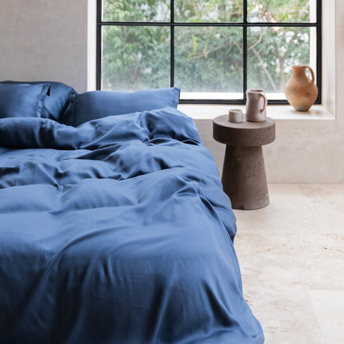 Coco & Cici - TENCEL Twill Dekbedovertrek Donker Blauw - 140x200 + 1 kussensloop 60x70