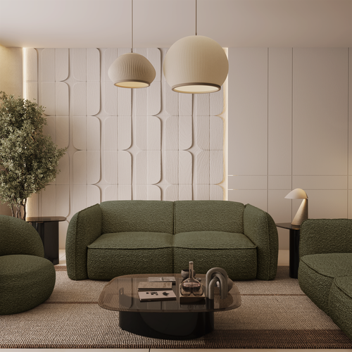 Sia Home - Rechte bank LIVIA - Bouclette stof - Olijfgroen - 230cm - vtwonen shop