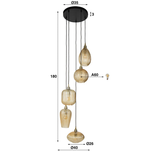 Giga Meubel Hanglamp V-Shape Pattern - Amber - 5-Lichts - 40x40x180cm - vtwonen shop