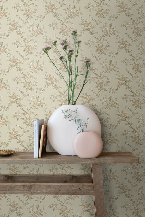 ESTAhome behang vintage bloemen vergrijsd groen - 50 x 900 cm - 132209