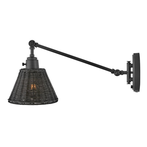 Hinkley Arti Dome Wandleuchte Modern Schwarz, Schwarzer Rattanschirm 1x E27