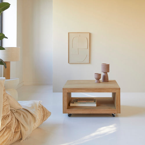 Tikamoon Vierkante salontafel van massief teakhout - Naturel