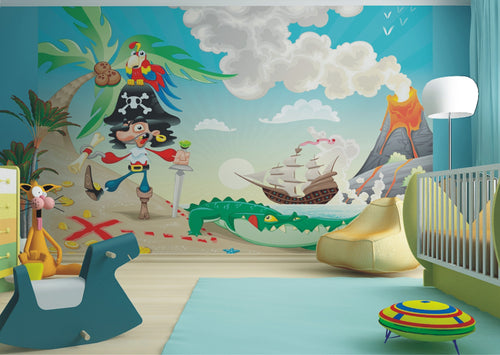 Sanders & Sanders fotobehang piraten spullen blauw, groen en rood - 375 x 270 cm - 600463
