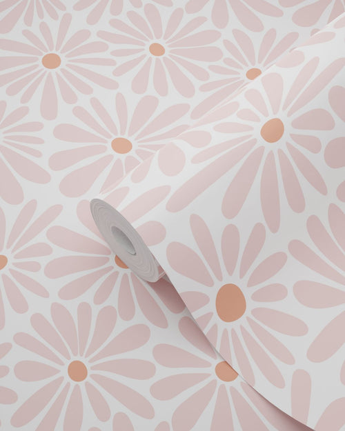 ESTAhome behang madeliefjes roze en terracotta - 50 x 900 cm - 132004